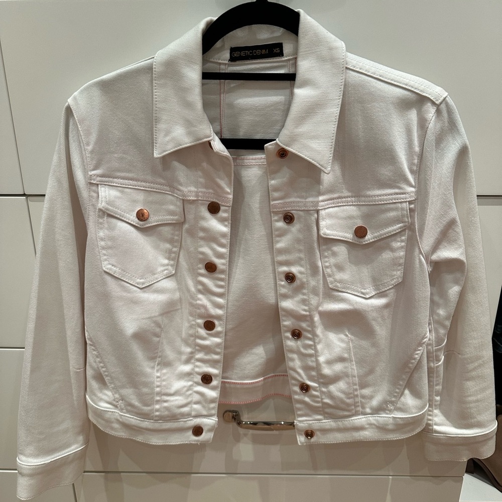 Genetic denim white jacket crop rose gold hardware XS
